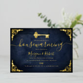 Vintages Navy Gold Key Housewarming Party Folieneinladung (Stehend vorne)