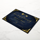 Vintages Navy Gold Key Housewarming Party Folieneinladung (Gedreht)