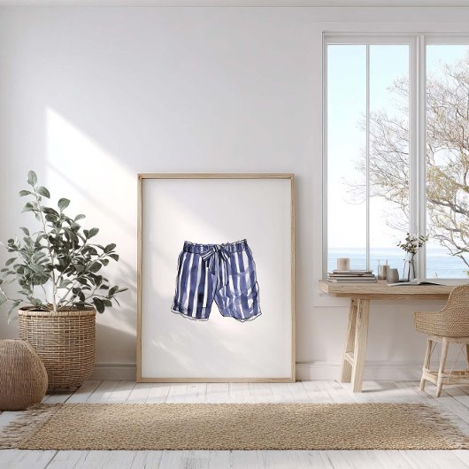 Vintages Navy Strick Swim Trunks Poster