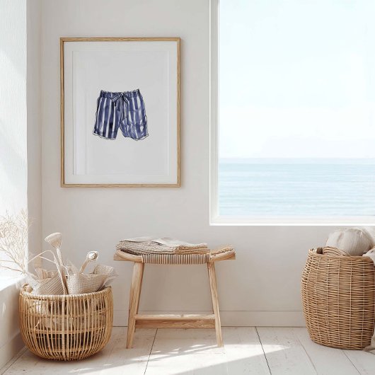 Vintages Navy Strick Swim Trunks Poster