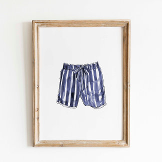 Vintages Navy Strick Swim Trunks Poster
