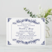 Vintages Navy White Elegante Probe Dinner Einladung (Stehend Vorderseite)
