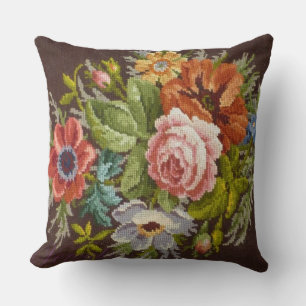 Vintages Needlepoint florales Tapezierkissen Kissen