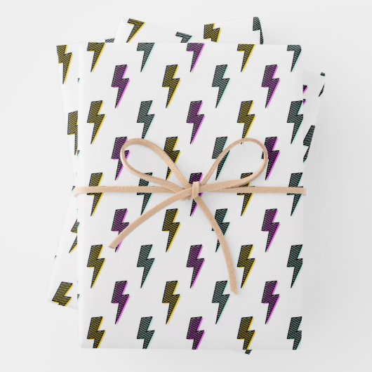 Vintages Neon-Blitz-Muster Geschenkpapier Set (Beispiel)