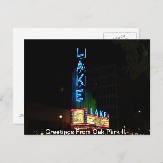 Vintages Neonzeichen, Seebecken, Eichenpark Il. Postkarte (Vorne/Hinten)