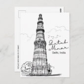 Vintages Neu-Delhi, Indien Reisen Aquarelltonretro Postkarte (Vorne/Hinten)