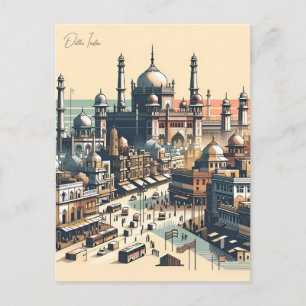 Vintages Neu-Delhi, Indien Reisen Aquarelltonretro Postkarte