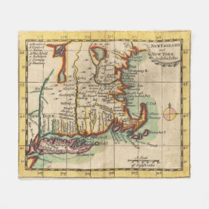 Vintages Neu-England u. Long- Islandkarte (1703) Fleecedecke
