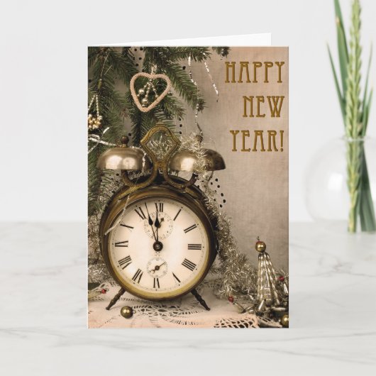 Vintages neues Jahr Feiertagskarte (Vorderseite)