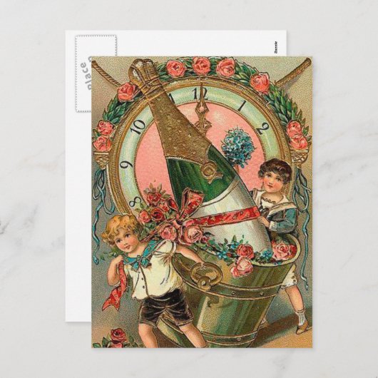 Vintages Neujahrsgrüßen Feiertagspostkarte (Vorne/Hinten)