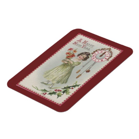 Vintages Neujahrsmädchen Magnet (Linke Seite)