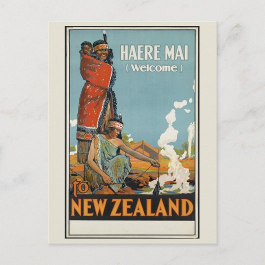 Vintages neuseeländisches Māori Haere Mai Begrüßun Postkarte (Vorderseite)