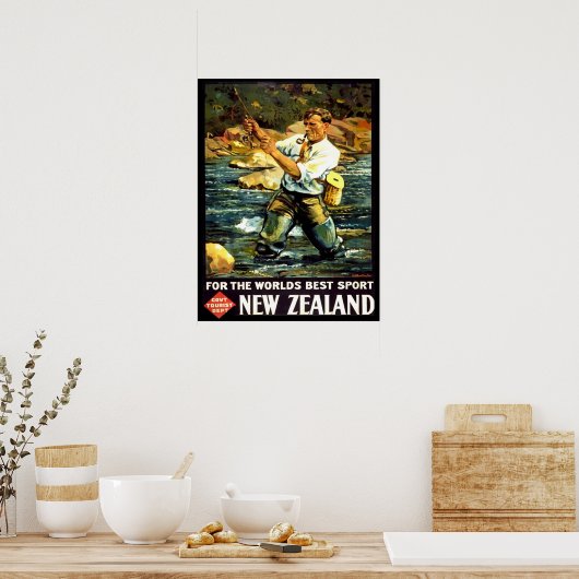 Vintages Neuseeländisches Sportfischen Poster (Küche)