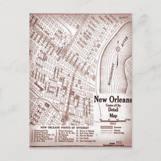 Vintages New Orleans Downtown 1920 Karte (Vorderseite)