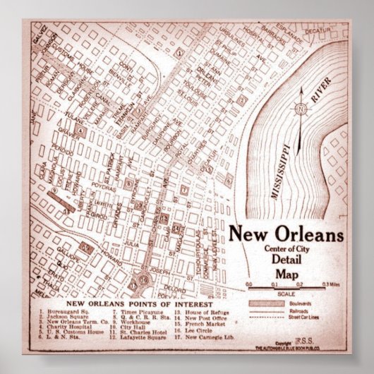 Vintages New Orleans Downtown 1920 Karte Poster (Vorne)