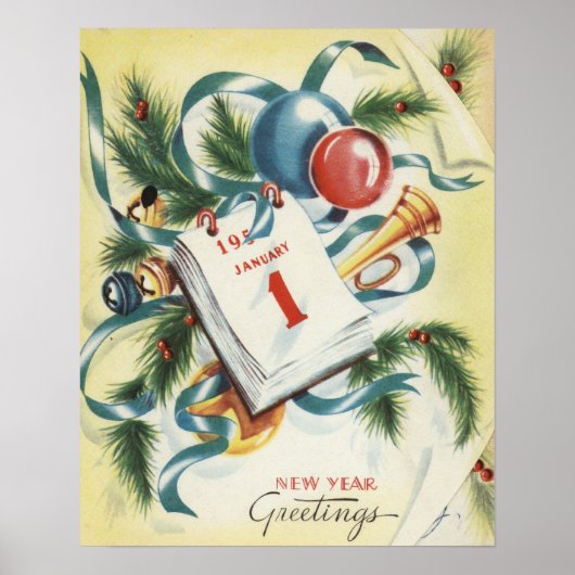 Vintages New Year Greetings Card Poster Circa 1950 (Vorne)