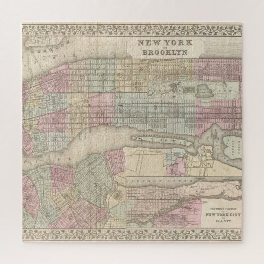 Vintages New York und Brooklyn Map Puzzle (Vertikal)