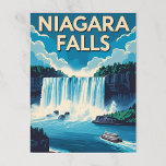 Vintages Niagara Falls Tour Boat Postkarte<br><div class="desc">Ein klassisches Vintage-Reiseplakat erfasst die mächtigen Niagarafälle,  mit zwei Tourbooten,  die durch das rauschende Wasser unten navigieren,  alles unter einem dynamischen blauen Himmel mit weichen Wolken. "NIAGARA FALLS" wird oben deutlich angezeigt.</div>