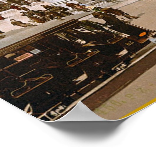 Vintages niederländisches Image, Straßenbahnen in Poster (Ecke)