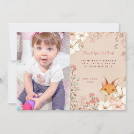 Vintages Niedlich Fox Foto Girl 1. Geburtstag Viel Dankeskarte