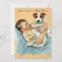 Vintages Niedliches Baby Flasche Welpen Hund, Baby