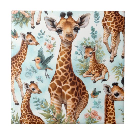 Vintages Niedliches Baby Giraffe Muster Fliese (Vorderseite)