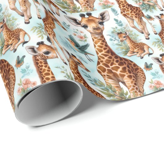 Vintages Niedliches Baby Giraffe Muster Geschenkpapier (Rolleneckpunkt)