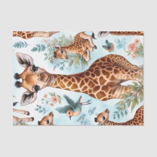 Vintages Niedliches Baby Giraffe Muster Seidenpapier (Vorderseite)