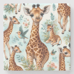 Vintages Niedliches Baby Giraffe Muster Steinuntersetzer