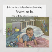 Vintages Niedliches Baby in Crib mit Toys Baby Dus Einladung (Vorne/Hinten)