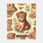 Vintages Niedliches Baby Lion Pattern Fleecedecke (Vorderseite)