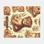 Vintages Niedliches Baby Lion Pattern Fleecedecke (Vorderseite (Horizontal))
