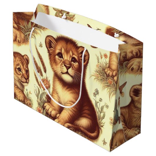 Vintages Niedliches Baby Lion Pattern Große Geschenktüte (Rückseite Schrägansicht)