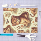 Vintages Niedliches Baby Lion Pattern Seidenpapier (Handwerk)