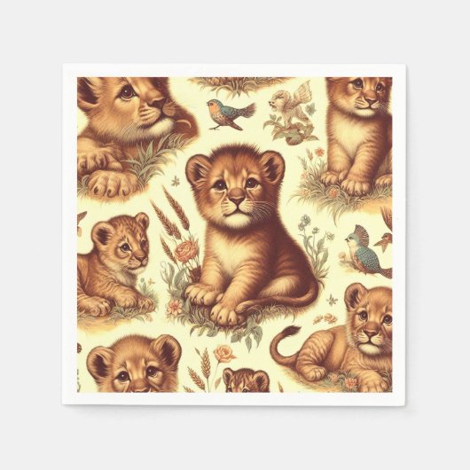 Vintages Niedliches Baby Lion Pattern Serviette (Vorderseite)