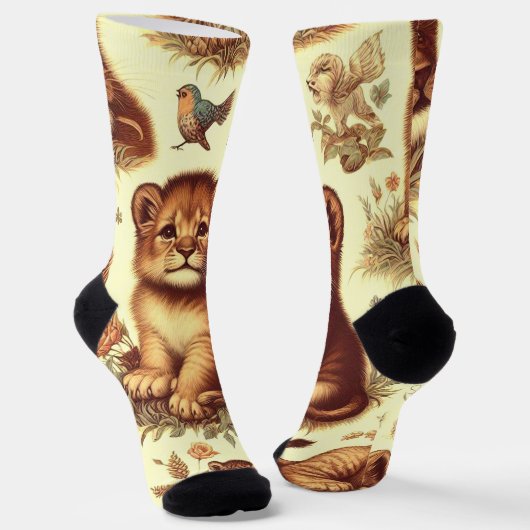 Vintages Niedliches Baby Lion Pattern Socken (Gewinkelt)
