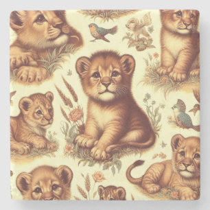 Vintages Niedliches Baby Lion Pattern Steinuntersetzer