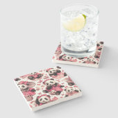 Vintages Niedliches Baby Panda Nahtlos Steinuntersetzer (Seitenansicht)