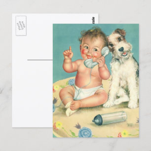 Vintages Niedliches Baby-Talk am Telefon Welpenhun Postkarte