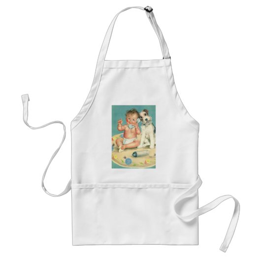 Vintages Niedliches Baby-Talk am Telefon Welpenhun Schürze (Vorne)