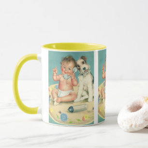 Vintages Niedliches Baby-Talk am Telefon Welpenhun Tasse