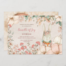 Vintages Niedliches Bunny Foto Blume Baby Girl Bir Ankündigung