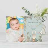 Vintages Niedliches Bunny Foto Erster Geburtstag V Dankeskarte (Stehend Vorderseite)