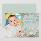 Vintages Niedliches Bunny Foto Erster Geburtstag V Dankeskarte (Vorne/Hinten)