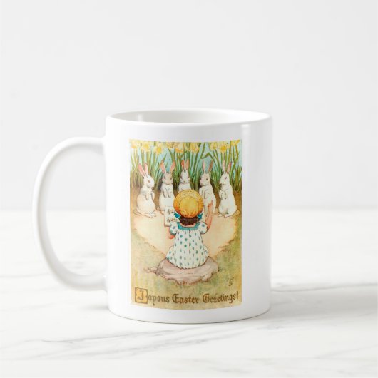 Vintages Niedliches Bunny Singen mit Child Oaster Kaffeetasse (Links)