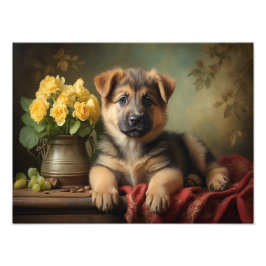 Vintages Niedliches deutsches Shepard Puppy Dog Po Fotodruck