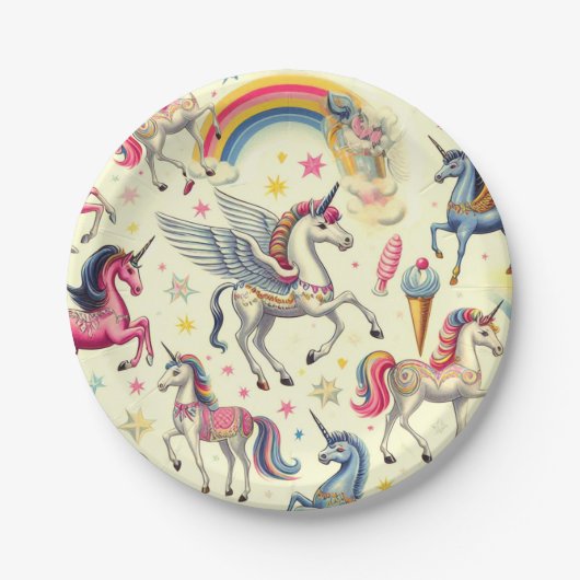 Vintages Niedliches Einhornmuster Pappteller (Vorderseite)