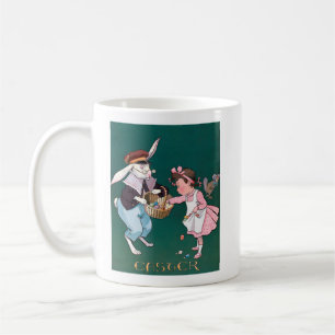 Vintages Niedliches Girl Bunny Rabbit Ostereier Kaffeetasse