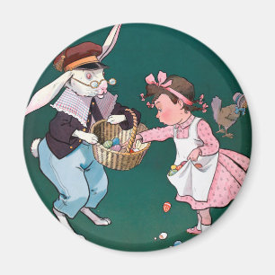 Vintages Niedliches Girl Bunny Rabbit Ostereier Magnet