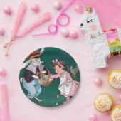 Vintages Niedliches Girl Bunny Rabbit Ostereier Pappteller (Party)